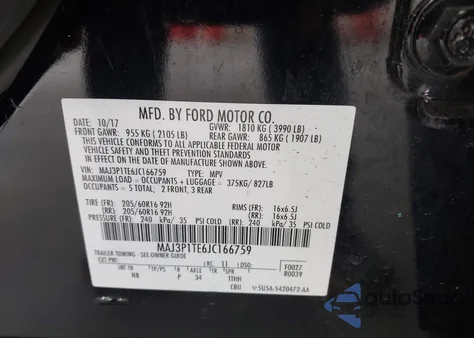 2018 Ford Ecosport Se из США, поврежденный, VIN MAJ3P1TE6JC166759